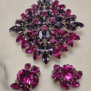 Sherman Brooche And Earrings Vibrant Rare  Colors Fuchsia and Amethyst